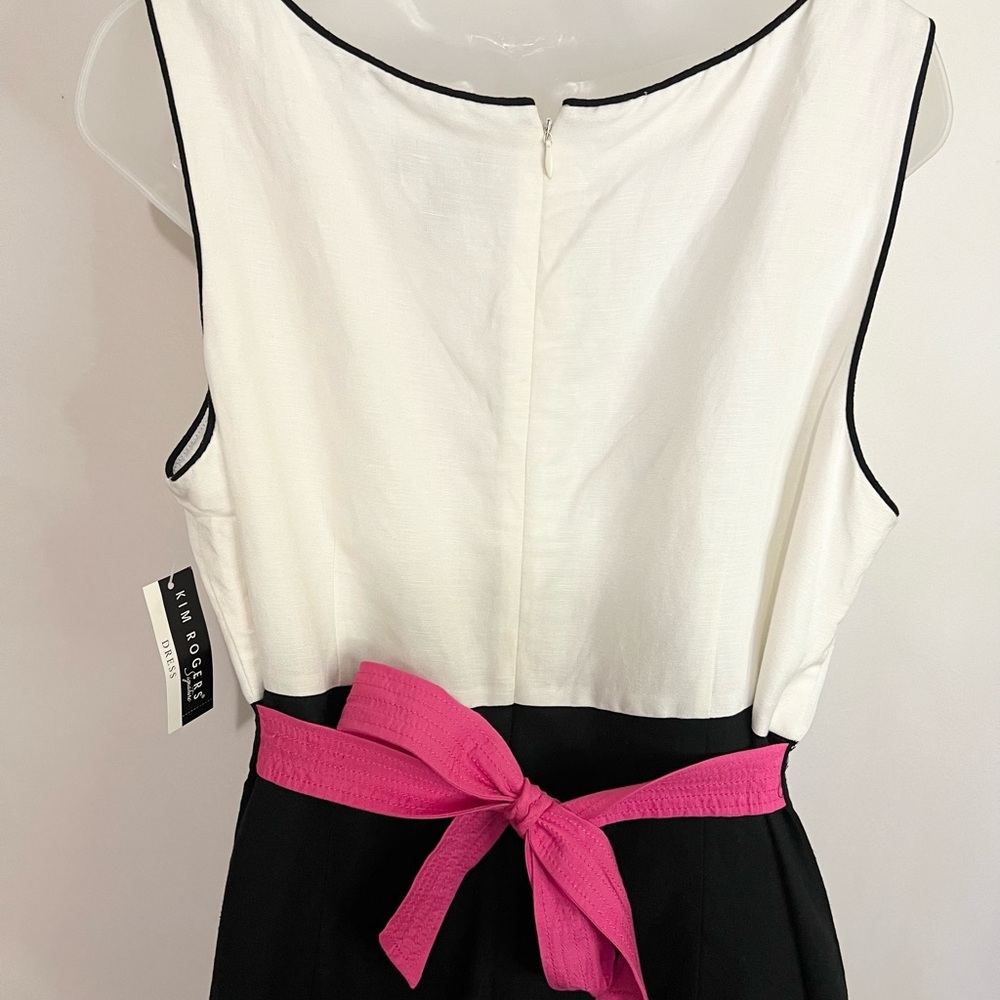 New Kim Rogers Linen Blend Dress White Black Pink Waist Tie Belt 18 Sleeveless - Picture 4 of 8